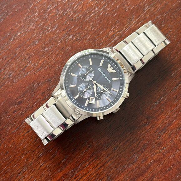 Emporio Armani AR2434 Chronograph Watch Dark Graphite Sunray Dial Steel 43mm - Picture 4 of 12